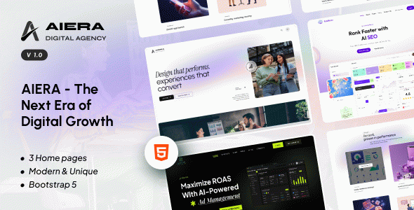 AIera – Digital Agency & SaaS HTML Template for Startups & IT Tech Companies