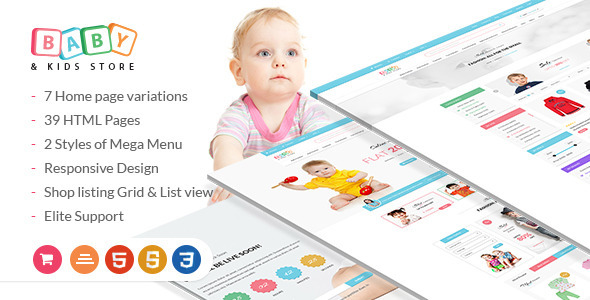 Baby & Kids Store eCommerce HTML Template with RTL Package