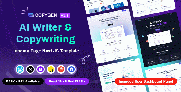 CopyGen – AI Writer & Copywriting Landing Page NextJS Template