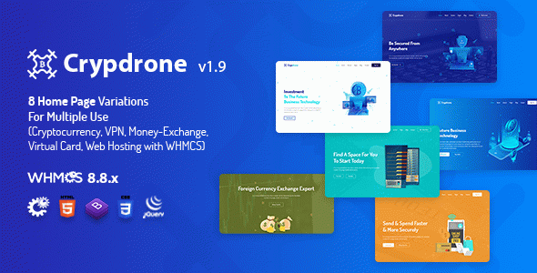 Crypdrone - ICO Crypto Landing & Cryptocurrency Website​ with whmcs Template
