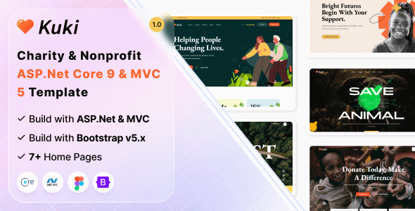Kuki - Charity & Nonprofit ASP.Net Core 9 & MVC 5 Template
