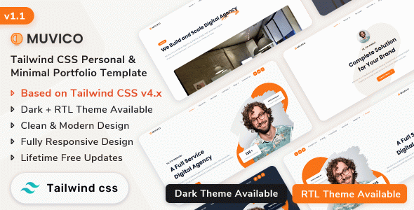 Muvico - Minimal Personal Portfolio HTML5 Template (Tailwind CSS v4)