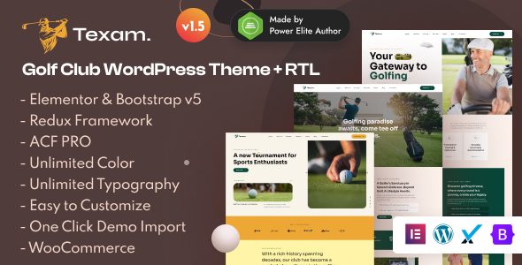 Texam - Golf Club & Sports Club WordPress Theme for Courses, Events & Booking