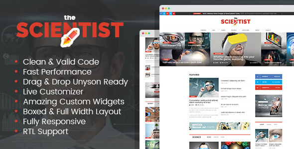 The Scientist - innovations and research news magazine WordPress theme
